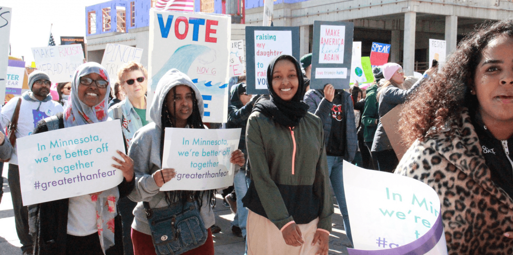 A group of marchers in Rochester at the Greater than Fear rally