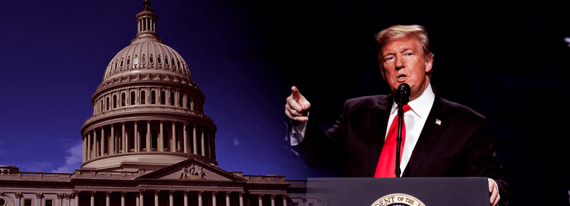 The U.S. Capitol superimposed on Trump