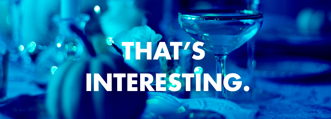 Image of a holiday table in blue with text "that's interesting"